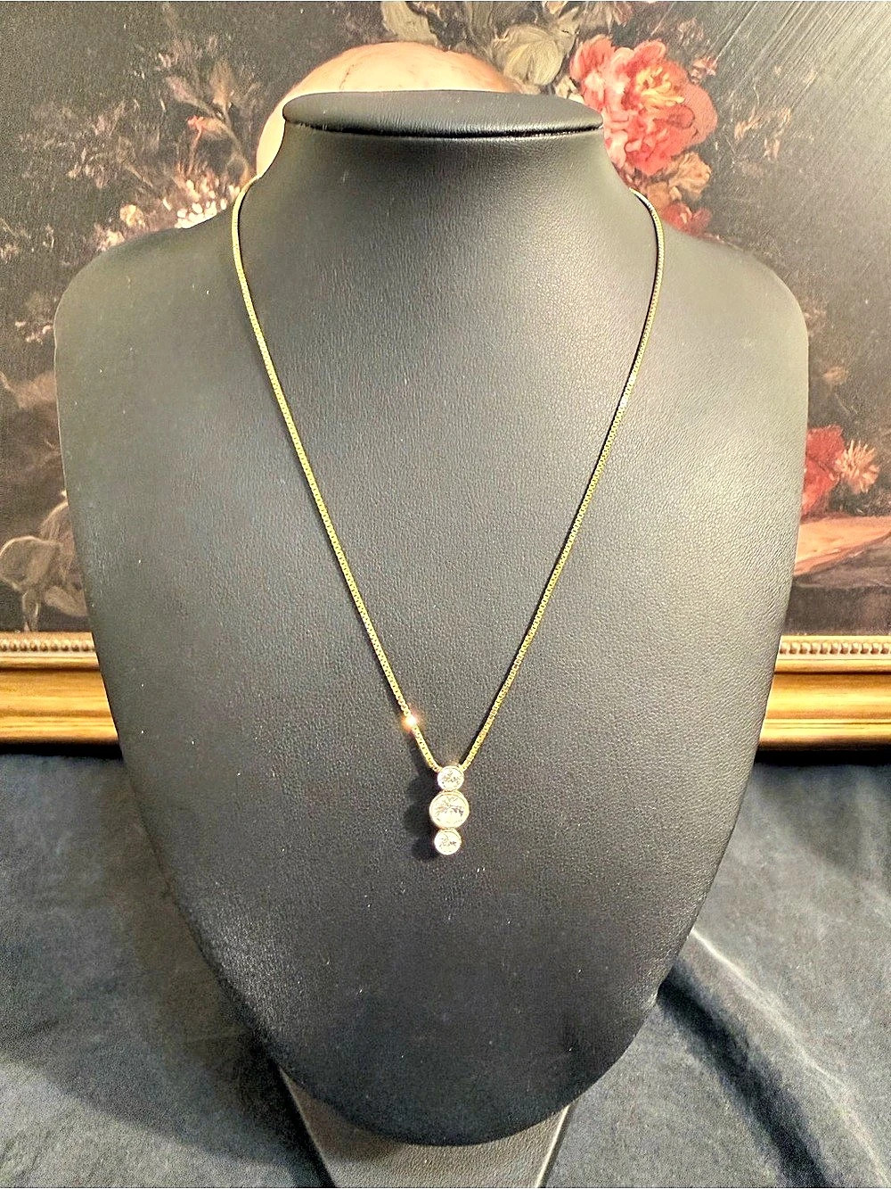 Authentic Swarovski Gold-Tone Three-Stone Pendant Necklace